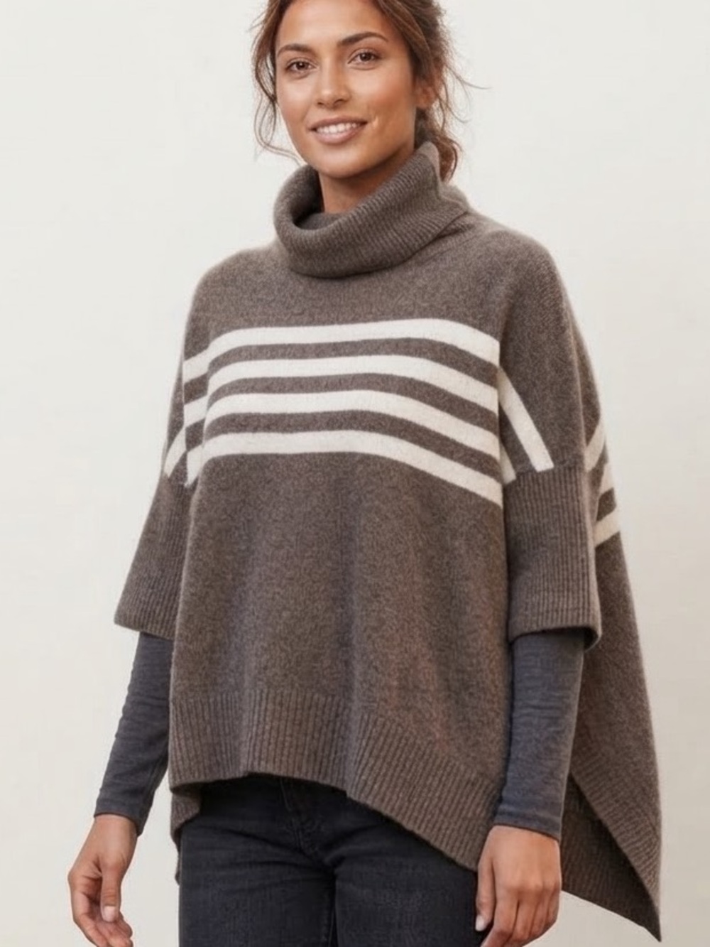 360 Sweater Sz S 100% Cashmere Relaxed Short Sleeve Sage Green Striped Sweater